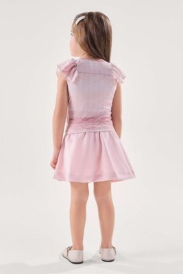 Conjunto Blusa Rosa com Short-Saia em Moletinho com Linho