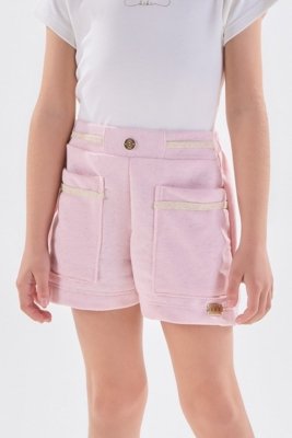 Shorts Infantil Rosa em Moletinho com Linho