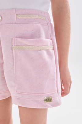 Shorts Infantil Rosa em Moletinho com Linho