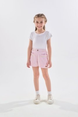 Shorts Infantil Rosa em Moletinho com Linho