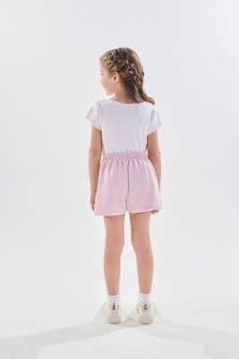 Shorts Infantil Rosa em Moletinho com Linho