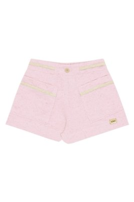 Shorts Infantil Rosa em Moletinho com Linho