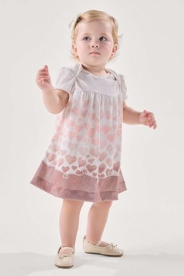 Vestido Infantil Corações Rosa com Textura e Strass