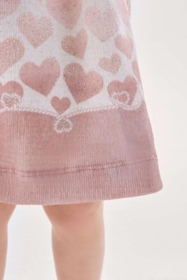 Vestido Infantil Corações Rosa com Textura e Strass