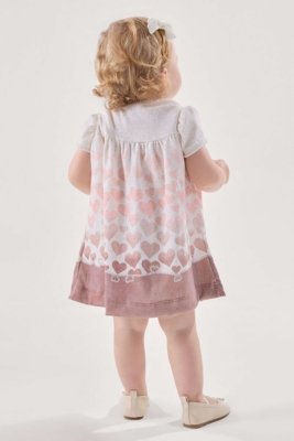 Vestido Infantil Corações Rosa com Textura e Strass