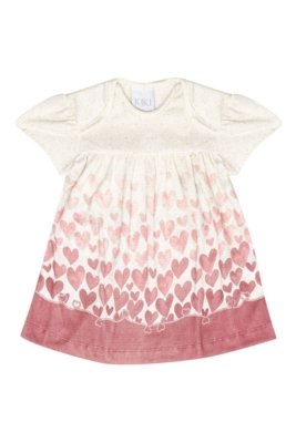 Vestido Infantil Corações Rosa com Textura e Strass
