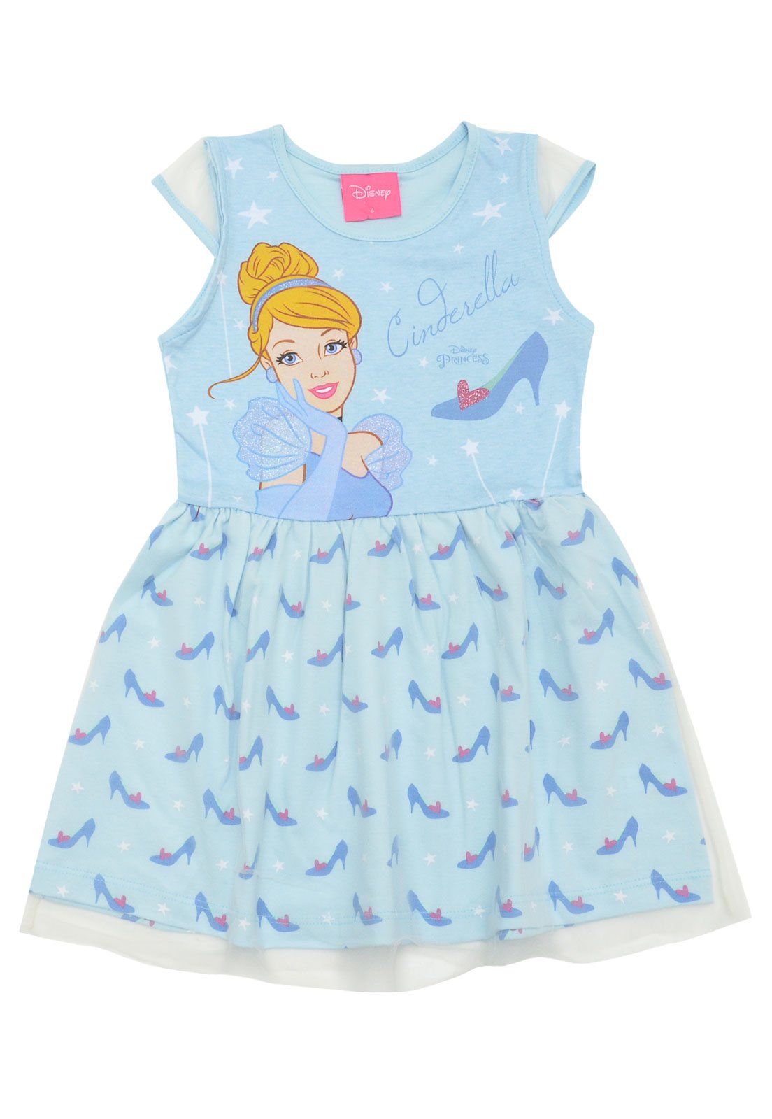 Vestido Infantil Estampa Cinderela Manga Curta Disney