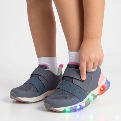 Tênis Infantil Klin Light Menina com LED - Chumbo