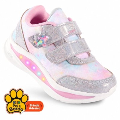 Tênis Infantil Menina Klin Flash Light com LED Colorido e Glitter