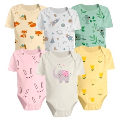 Kit 4 Pçs Body Curto e Mijão Roupa de Bebê Maternidade Verão Rosa