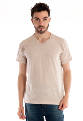 Camiseta Konciny Decote V Manga Curta Bege Menor preço em Camiseta Konciny Decote V Manga Curta Bege