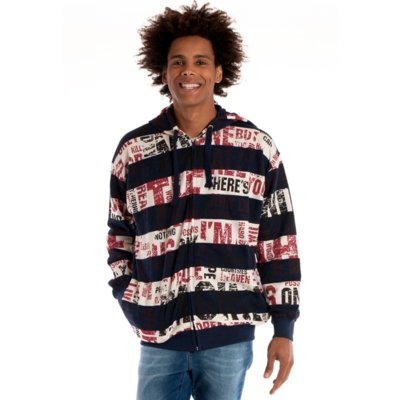 Jaqueta Moletom Konciny Estampada Azul Menor preço em Jaqueta Moletom Konciny Estampada Azul