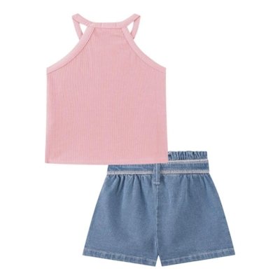 Conjunto Shorts Regata Rosa Menina Kukiê 10 Rosa