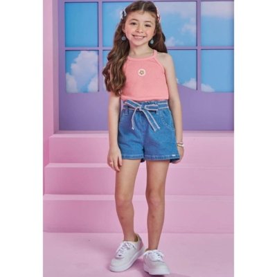 Conjunto Shorts Regata Rosa Menina Kukiê 10 Rosa