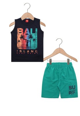 Menor preço em Conjunto 2pçs Kyly Curto Menino Azul-Marinho/Verde