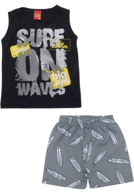 Conjunto 2pçs Kyly Curto Menino Escrita Preto Menor preço em Conjunto 2pçs Kyly Curto Menino Escrita Preto