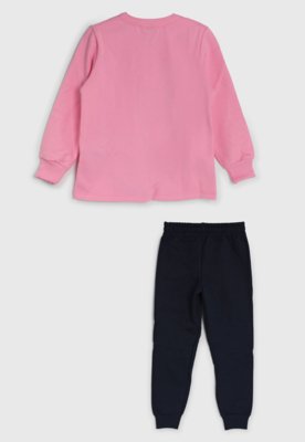 Conjunto Infantil Kyly Blusa Gráfico Rosa e Calça Azul Marinho