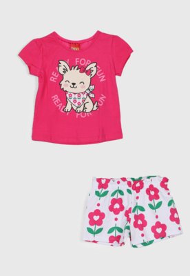 Conjunto Infantil Kyly Blusa e Short Estampado Rosa