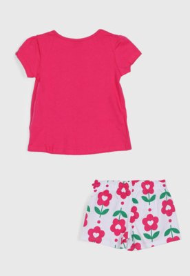 Conjunto Infantil Kyly Blusa e Short Estampado Rosa
