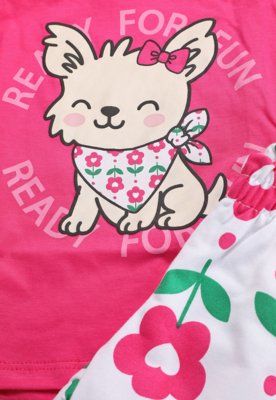 Conjunto Infantil Kyly Blusa e Short Estampado Rosa