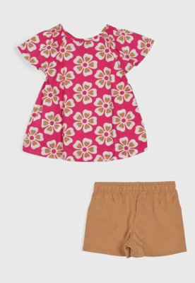 Conjunto Infantil Kyly Estampado Floral Rosa