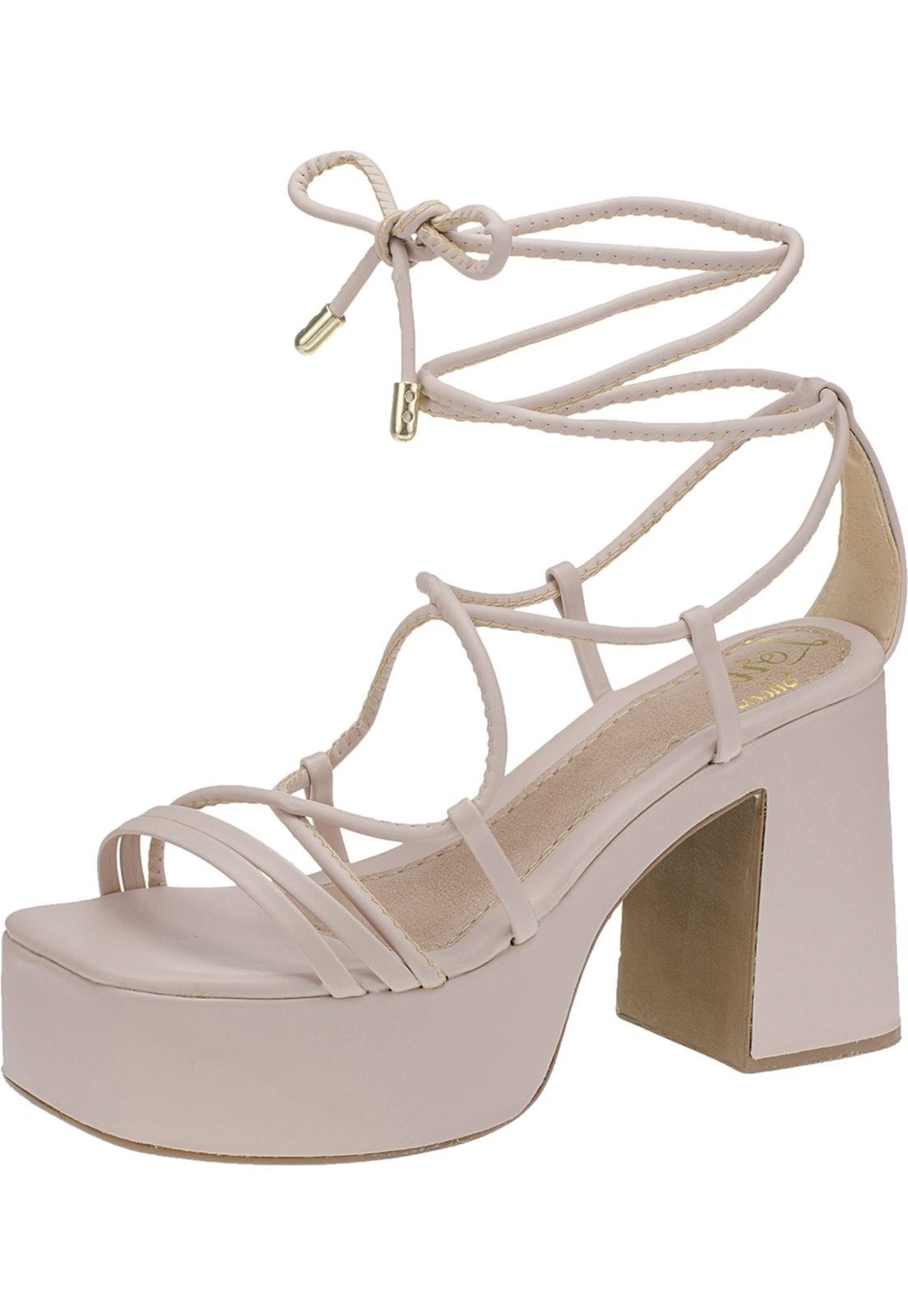 Sandália DAFITI SHOES Salto Grosso Nude - Compre Agora