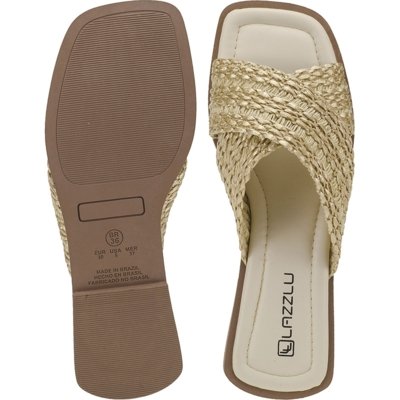 Sandália Feminina Rasteira Ráfia Chinelo Confortável Off White