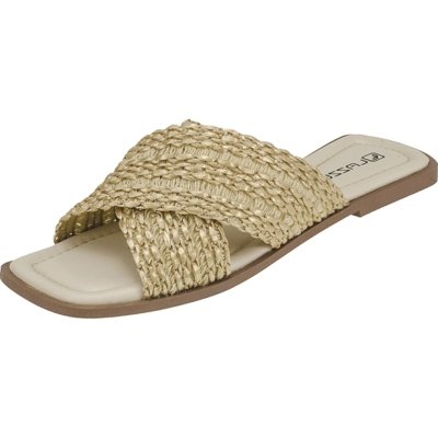 Sandália Feminina Rasteira Ráfia Chinelo Confortável Off White