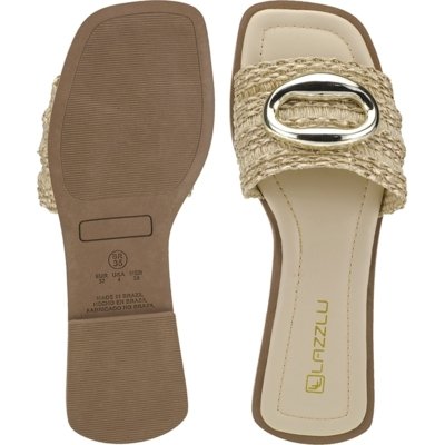 Sandália Feminina Rasteira Ráfia Enfeite Confortável Off White