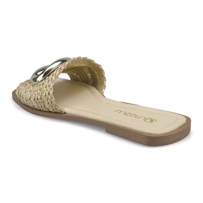 Sandália Feminina Rasteira Ráfia Enfeite Confortável Off White