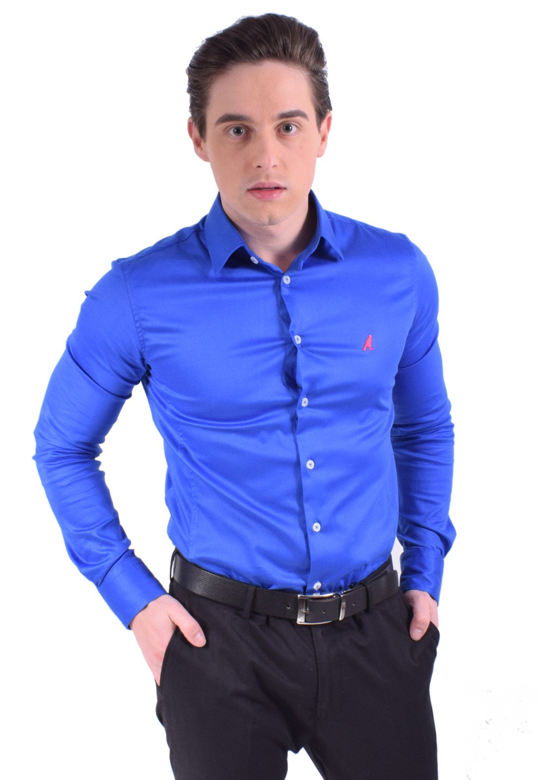 camisa social slim azul