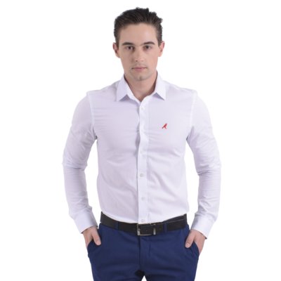 Camisa Social Masculina Slim Branca Menor preço em Camisa Social Masculina Slim Branca