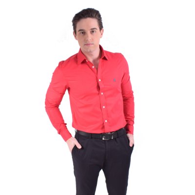 Camisa Social Slim Vermelha Menor preço em Camisa Social Slim Vermelha