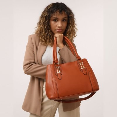 Bolsa Feminina Bau Grande com Alça Transversal Tote Ombro Luísa Rinaldi Caramelo