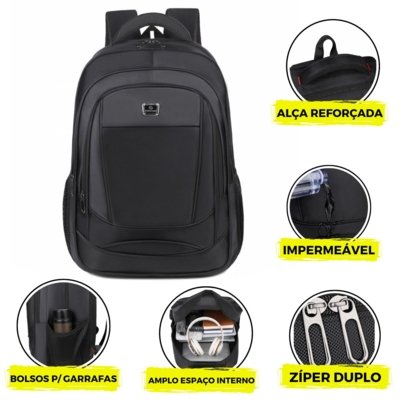 Mochila Escolar Masculina Notebook Faculdade Executiva Luísa Rinaldi Preto