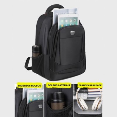 Mochila Escolar Masculina Notebook Faculdade Executiva Luísa Rinaldi Preto