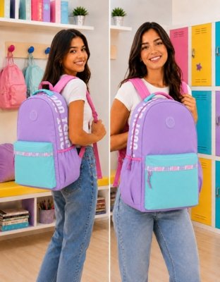 Mochila Feminina Escolar Grande Colorida Love Resistente Roxo