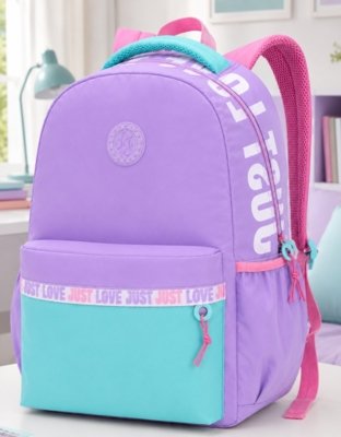 Mochila Feminina Escolar Grande Colorida Love Resistente Roxo