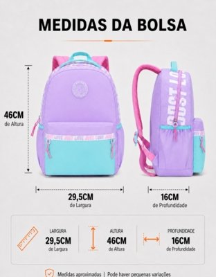 Mochila Feminina Escolar Grande Colorida Love Resistente Roxo