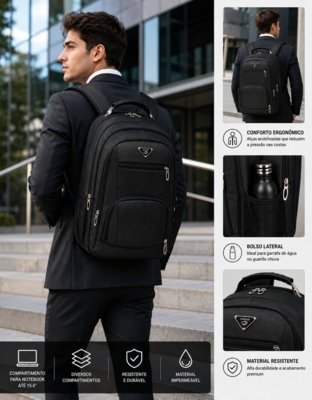 Mochila Masculina Executiva Grande Notebook Reforçada Trabalho Faculdade Resistente Viagem Casual Faculdade