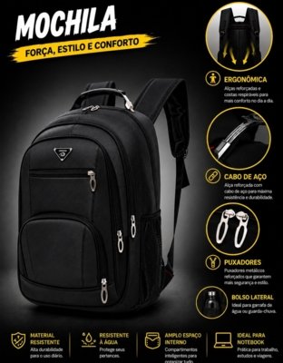 Mochila Masculina Executiva Grande Notebook Reforçada Trabalho Faculdade Resistente Viagem Casual Faculdade