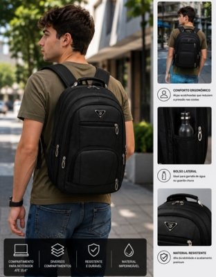 Mochila Masculina Executiva Grande Notebook Reforçada Trabalho Faculdade Resistente Viagem Casual Faculdade