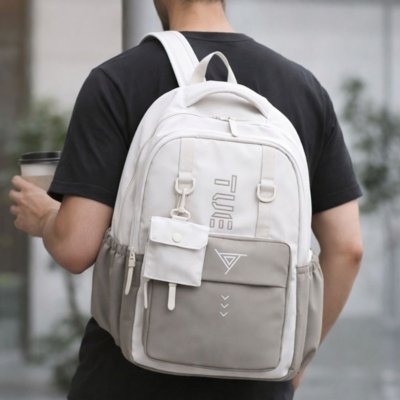Mochila Masculina Grande Executiva Escolar Reforçada para Notebook Bege