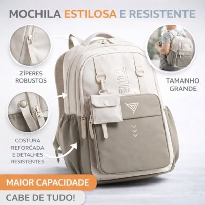 Mochila Masculina Grande Executiva Escolar Reforçada para Notebook Bege