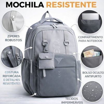Mochila Masculina Grande Executiva Escolar Reforçada para Notebook Cinza