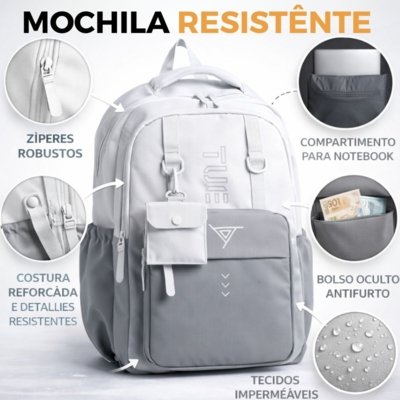 Mochila Masculina Grande Executiva Escolar Reforçada para Notebook Off-White