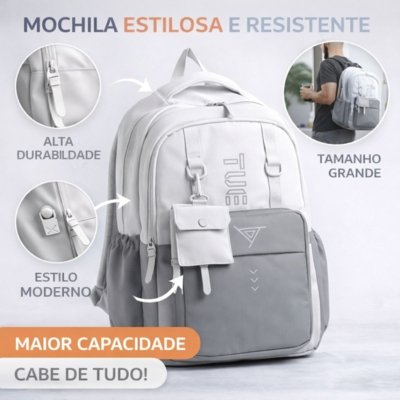 Mochila Masculina Grande Executiva Escolar Reforçada para Notebook Off-White