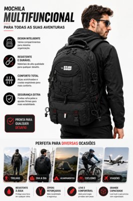 Mochila Masculina Tatica Militar Reforçada Escolar Notebook Trilha Luísa Rinaldi Preto