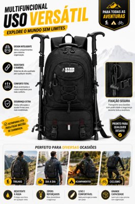 Mochila Masculina Tatica Militar Reforçada Escolar Notebook Trilha Luísa Rinaldi Preto