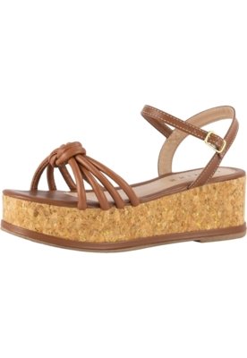 Sandália Feminina Plataforma Lumiss Salto Cortiça Flatform Conforto Caramelo Compre Agora